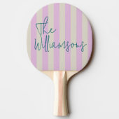 Trendy Pink White Stripes Custom Script Wedding Tischtennis Schläger (Rückseite)