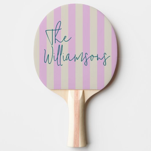 Trendy Pink White Stripes Custom Script Wedding Tischtennis Schläger (Vorderseite)