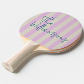 Trendy Pink White Stripes Custom Script Wedding Tischtennis Schläger (Vorderseite)