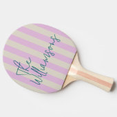 Trendy Pink White Stripes Custom Script Wedding Tischtennis Schläger (Seitenansicht)