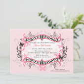 Trendy PInk Zebra Frame Baby Dusche Einladung (Stehend Vorderseite)