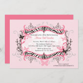 Trendy PInk Zebra Frame Baby Dusche Einladung (Vorne/Hinten)