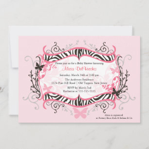 Trendy PInk Zebra Frame Baby Dusche Einladung