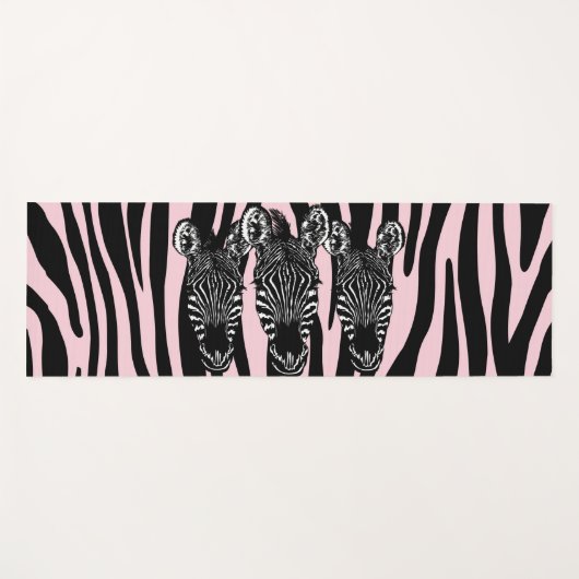 Trendy Pink Zebra Herd auf Zebra Print Yogamatte (Vorderseite (Horizontal))