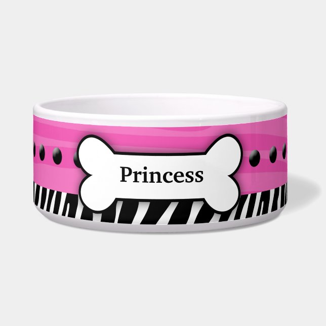 Trendy Pink Zebra Streifen Custom Haustier Dog Foo Napf (Vorderseite)