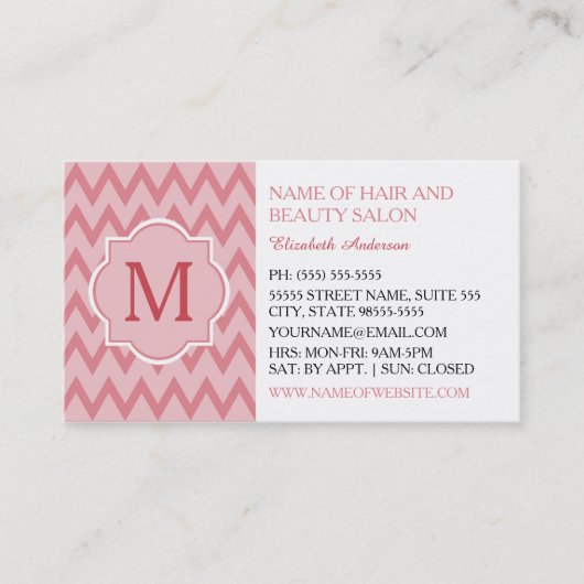 Trendy Pink Zickzack Zigzag Monogram Beauty Salon Visitenkarte (Vorderseite)