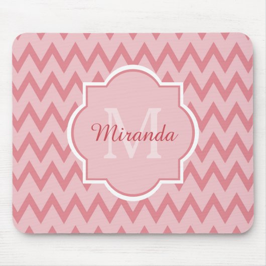 Trendy Pink Zickzack Zigzag Name und Monogram Mousepad (Vorne)
