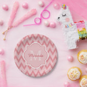 Trendy Pink Zickzack Zigzag Name und Monogram Pappteller (Party)