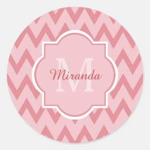 Trendy Pink Zickzack Zigzag Name und Monogram Runder Aufkleber