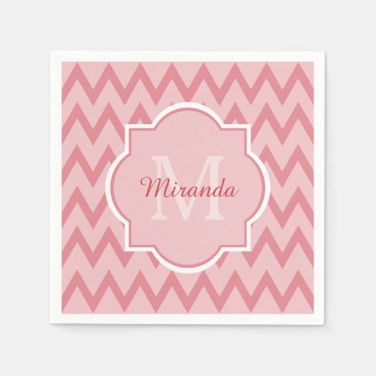 Trendy Pink Zickzack Zigzag Name und Monogram Serviette (Vorderseite)