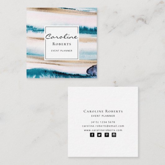 Trendy Pinselstriche Wasserfarben Quadratische Visitenkarte (Vorne/Hinten)