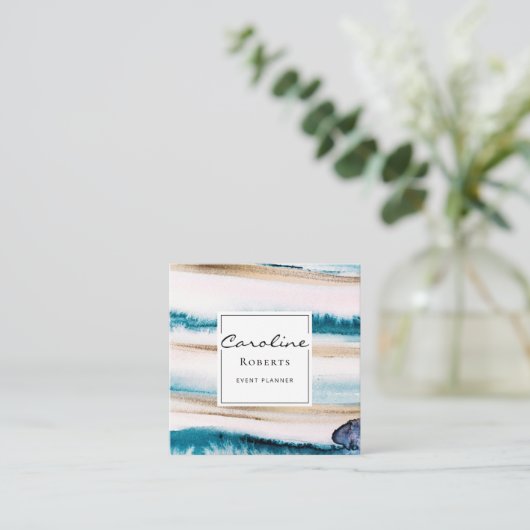 Trendy Pinselstriche Wasserfarben Quadratische Visitenkarte (Stehend Vorderseite)