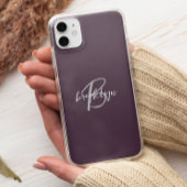 Trendy Plum Lila Grau White Script Monogram Case-Mate iPhone Hülle