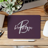 Trendy Plum Lila Grau White Script Monogram Mousepad