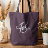 Trendy Plum Lila Grau White Script Monogram Tasche