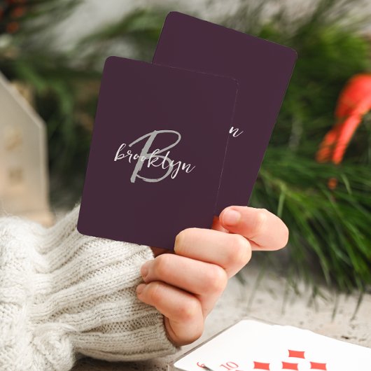 Trendy Plum Lila GrayWhite Script Monogram Spielkarten