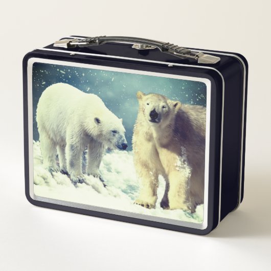 Trendy Polar Bears on Ice Metall Brotdose (Rückseite)