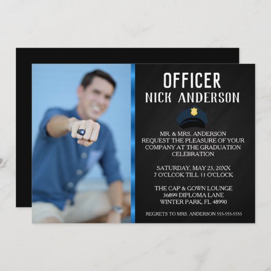 Trendy Polizei-SchulAbschluss-Mitteilung Einladung (Vorne/Hinten)