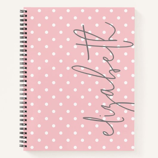 Trendy Polka Dot blush pink script gray name Notizblock (Vorderseite)