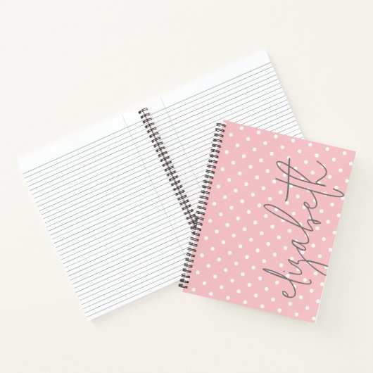 Trendy Polka Dot blush pink script gray name Notizblock (Innenseite)