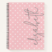 Trendy Polka Dot blush rosa Skript graue Namen Notizblock (Vorderseite)
