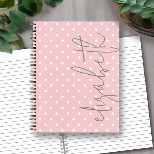 Trendy Polka Dot blush rosa Skript graue Namen Notizblock