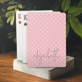 Trendy Polka Dot blush rosa Skript graue Namen Spielkarten