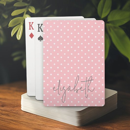 Trendy Polka Dot blush rosa Skript graue Namen Spielkarten