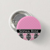Trendy Polka Dot Damask Muster mit Name Button (Vorne & Hinten)