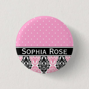 Trendy Polka Dot Damask Muster mit Name Button