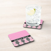 Trendy Polka Dot Damask Muster mit Name Getränkeuntersetzer (Rechte Seite)