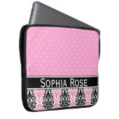 Trendy Polka Dot Damask Muster mit Name Laptopschutzhülle (Vorne Rechts)