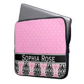 Trendy Polka Dot Damask Muster mit Name Laptopschutzhülle (Vorderseite Links)