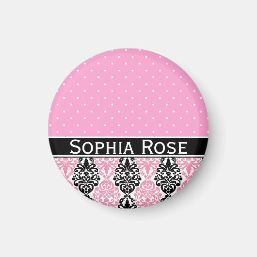 Trendy Polka Dot Damask Muster mit Name Magnet (Vorne)