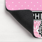 Trendy Polka Dot Damask Muster mit Name Mousepad (Ecke)