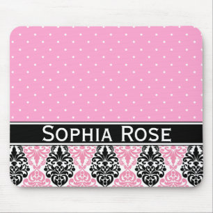 Trendy Polka Dot Damask Muster mit Name Mousepad