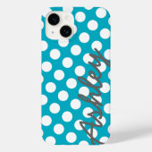 Trendy Polka Dot Pattern mit Namen - blau grau Case-Mate iPhone Hülle (Rückseite)