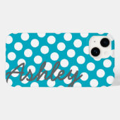 Trendy Polka Dot Pattern mit Namen - blau grau Case-Mate iPhone Hülle (Rückseite (Horizontal))