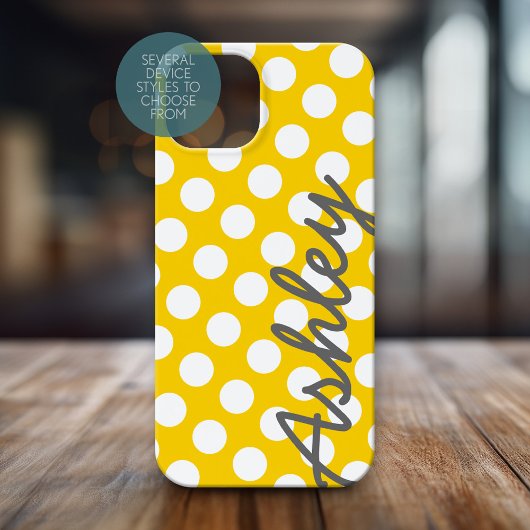 Trendy Polka Dot Pattern mit Namen - gelb grau Case-Mate iPhone Hülle
