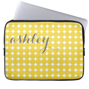 Trendy Polka Dot Pattern mit Namen - gelb grau Laptopschutzhülle