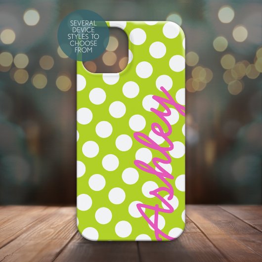 Trendy Polka Dot Pattern mit Namen - grün pink Case-Mate iPhone Hülle
