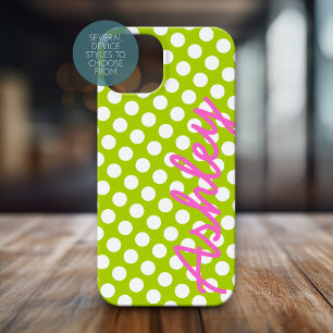 Trendy Polka Dot Pattern mit Namen - grün pink iPhone 16 Hülle
