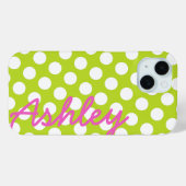 Trendy Polka Dot Pattern mit Namen - grün pink Case-Mate iPhone Hülle (Rückseite (Horizontal))