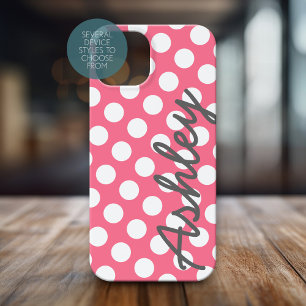 Trendy Polka Dot Pattern mit Namen - rosa grau Case-Mate iPhone Hülle