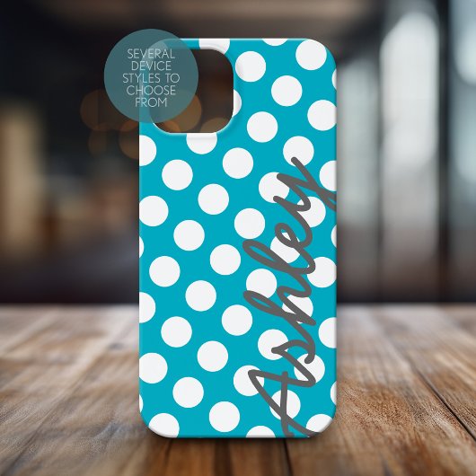 Trendy Polka Dot Pattern Skriptname - blau grau Case-Mate iPhone Hülle