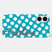 Trendy Polka Dot Pattern Skriptname - blau grau Case-Mate iPhone Hülle (Rückseite (Horizontal))