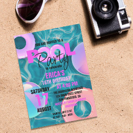 Trendy Pool Party Sweet 16 Geburtstagsfeier Einladung