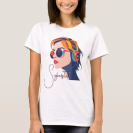 Trendy Pop Art Woman mit Kopfhörern T-Shirt