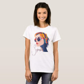 Trendy Pop Art Woman mit Kopfhörern T-Shirt (Vorne ganz)
