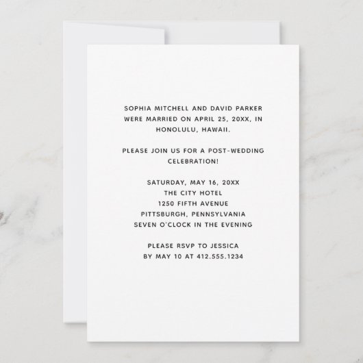 Trendy Post Wedding Announcement und Party | FOTO Einladung (Rückseite)
